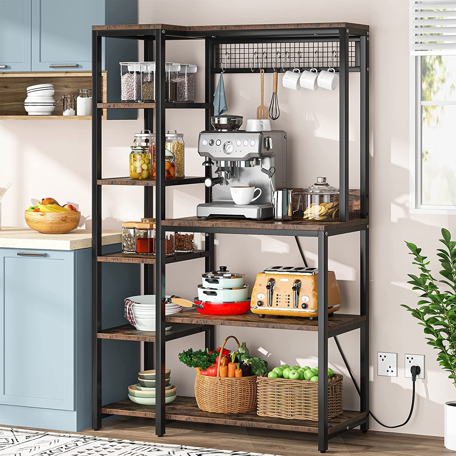 Tribesigns Kitchen Baker's Rack, 5-Tier+6-Tier Kitchen Utility Storage  Shelf Table with 10 S-Shaped Hooks and Metal Frame