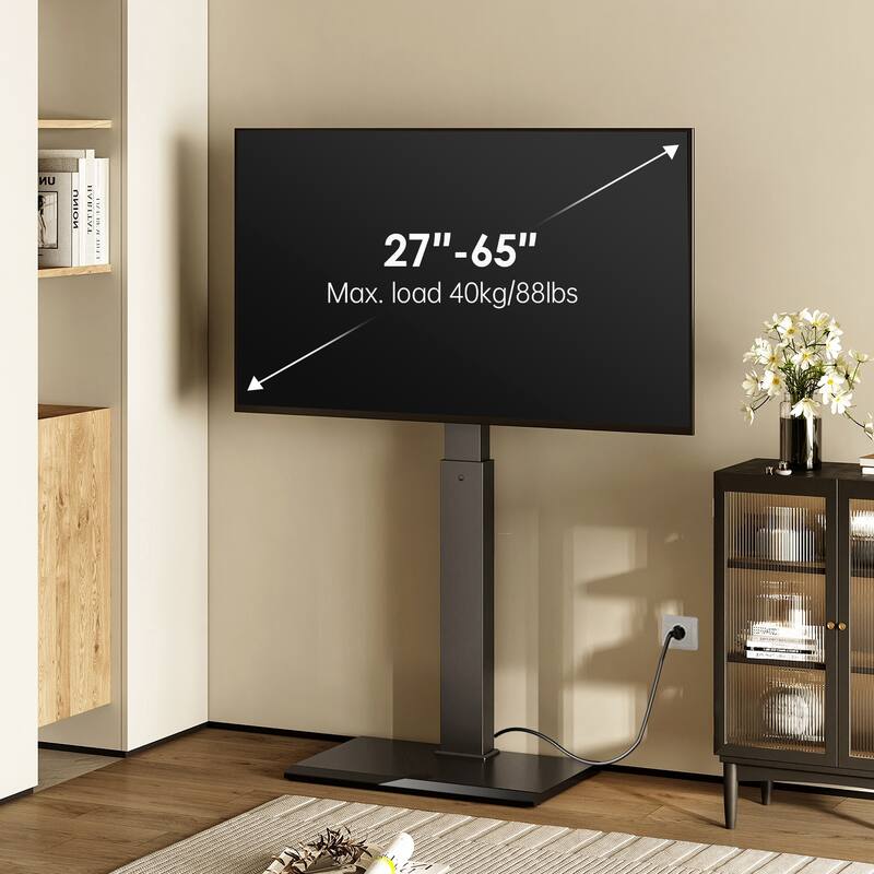 FITUEYES Metal Base Floor TV Stand for 27''-65'' inch TVs with Power Strip and Swivel
