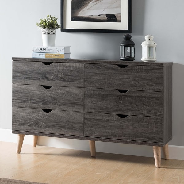 DH BASIC Mid-Century Modern Distressed Grey 47-inch Wide 6-Drawer Dresser - On Sale - Bed Bath & Beyond