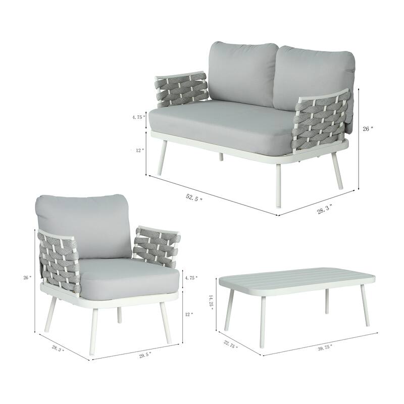 Roomfitters Steel 4-Piece Outdoor Conversation Set with Woven Rope Armrests and Cushions