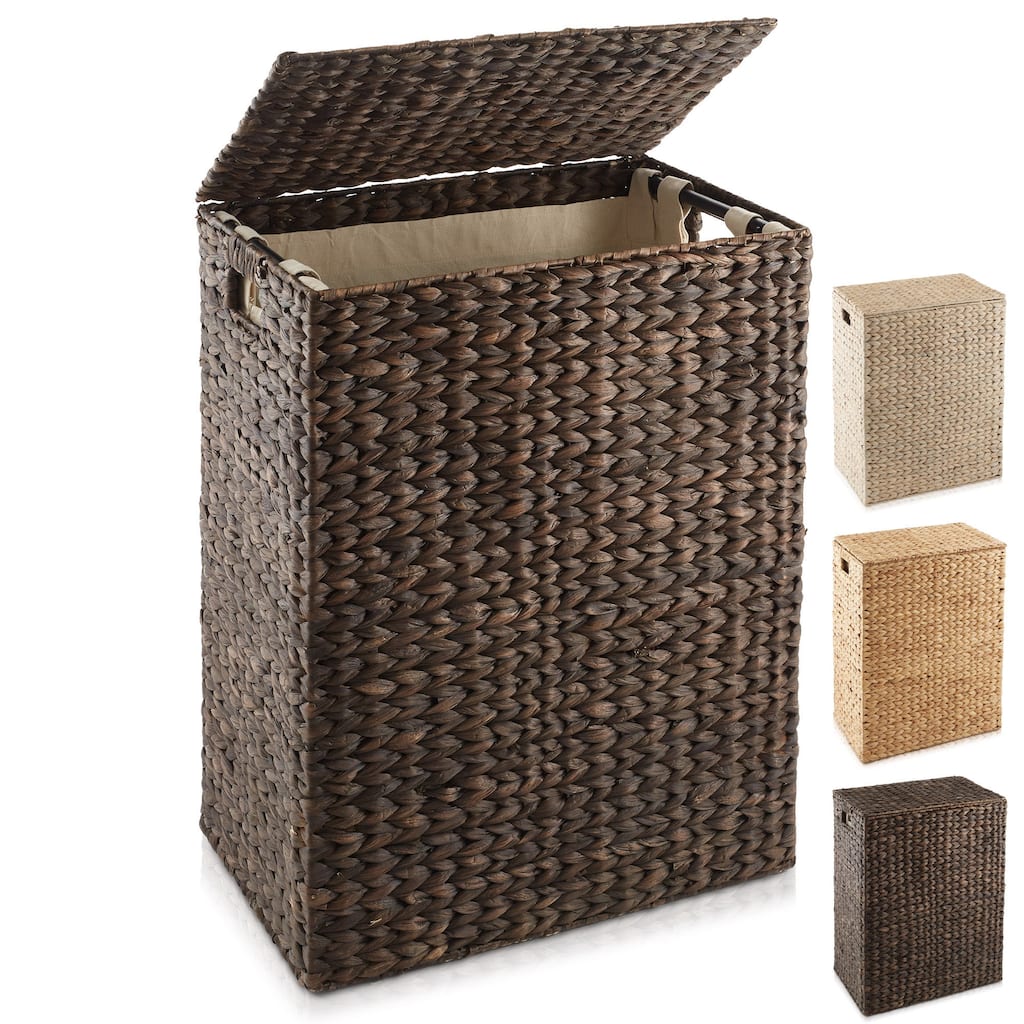 Large Laundry Hamper Basket w Lid and Liner Water Hyacinth