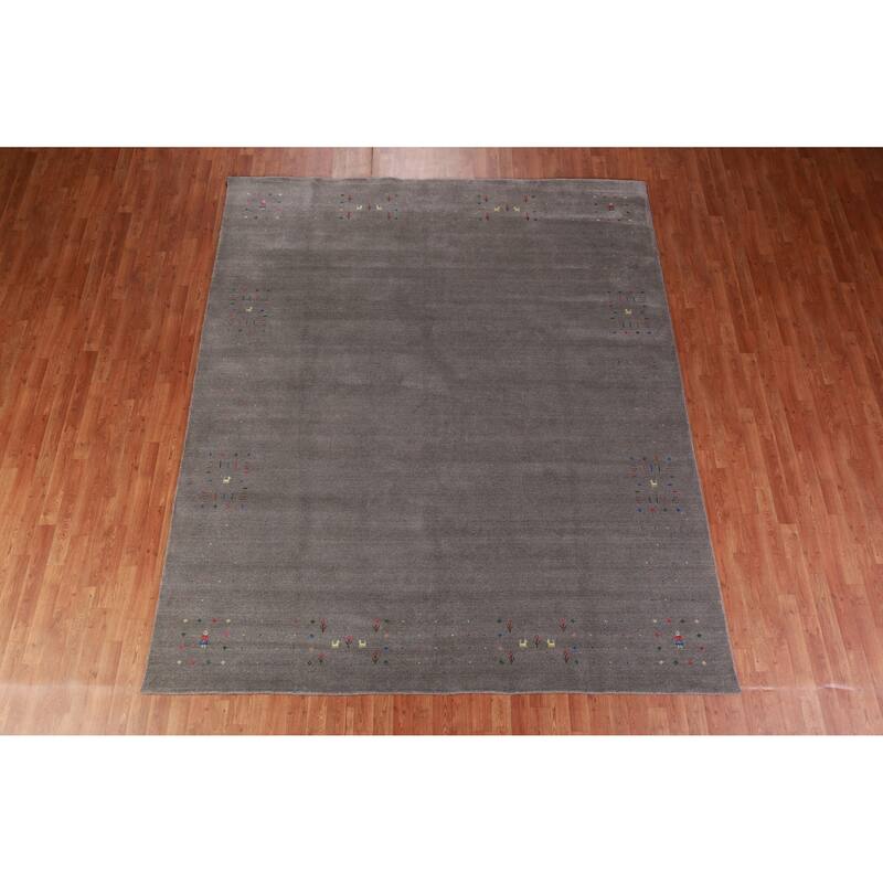 Hand Knotted Oriental 100% Wool Carpet Tribal Animal Pictorial Greys & Charcoal Gabbeh Area Rug - 10' 1'' X 8' 5''