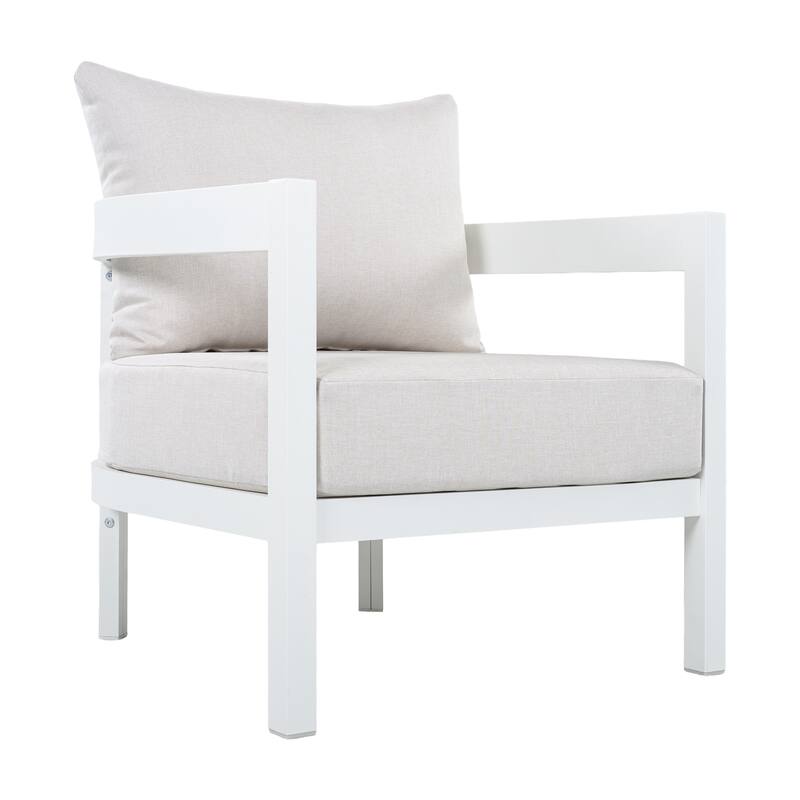 Christopher Knight Home - Modern 4-Piece Outdoor Aluminum Patio Conversation Set with Oval Glass Coffee Table & Cushions