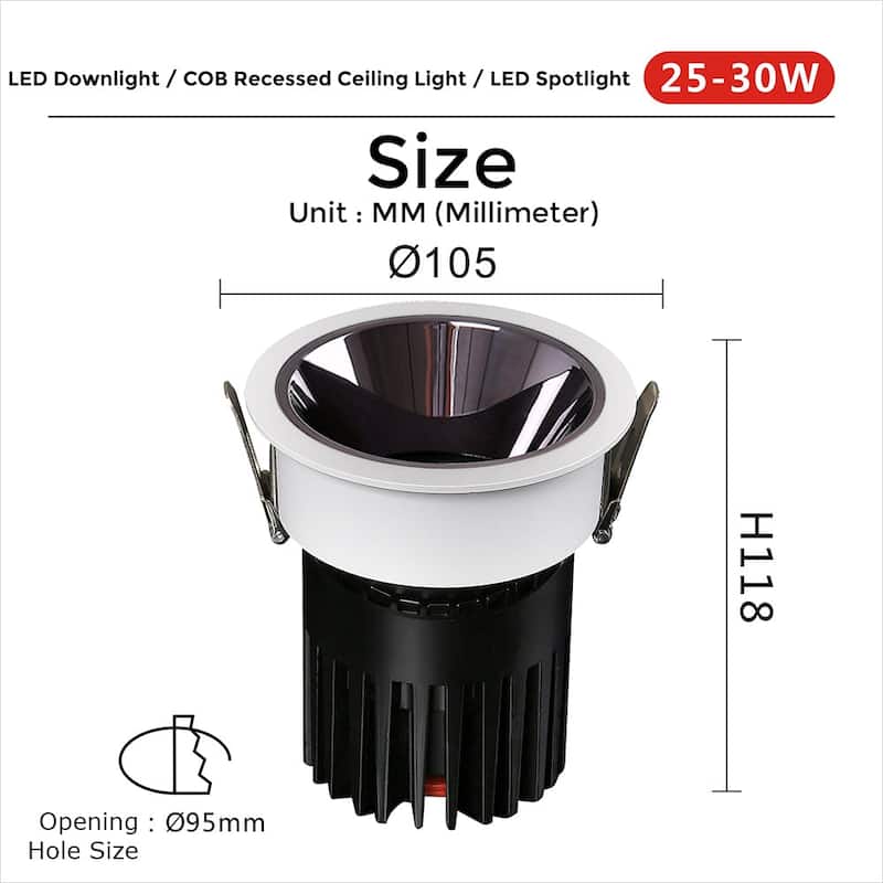 30 Pack LED downlight / COB recessed ceiling light / LED spot light - H118 - Black