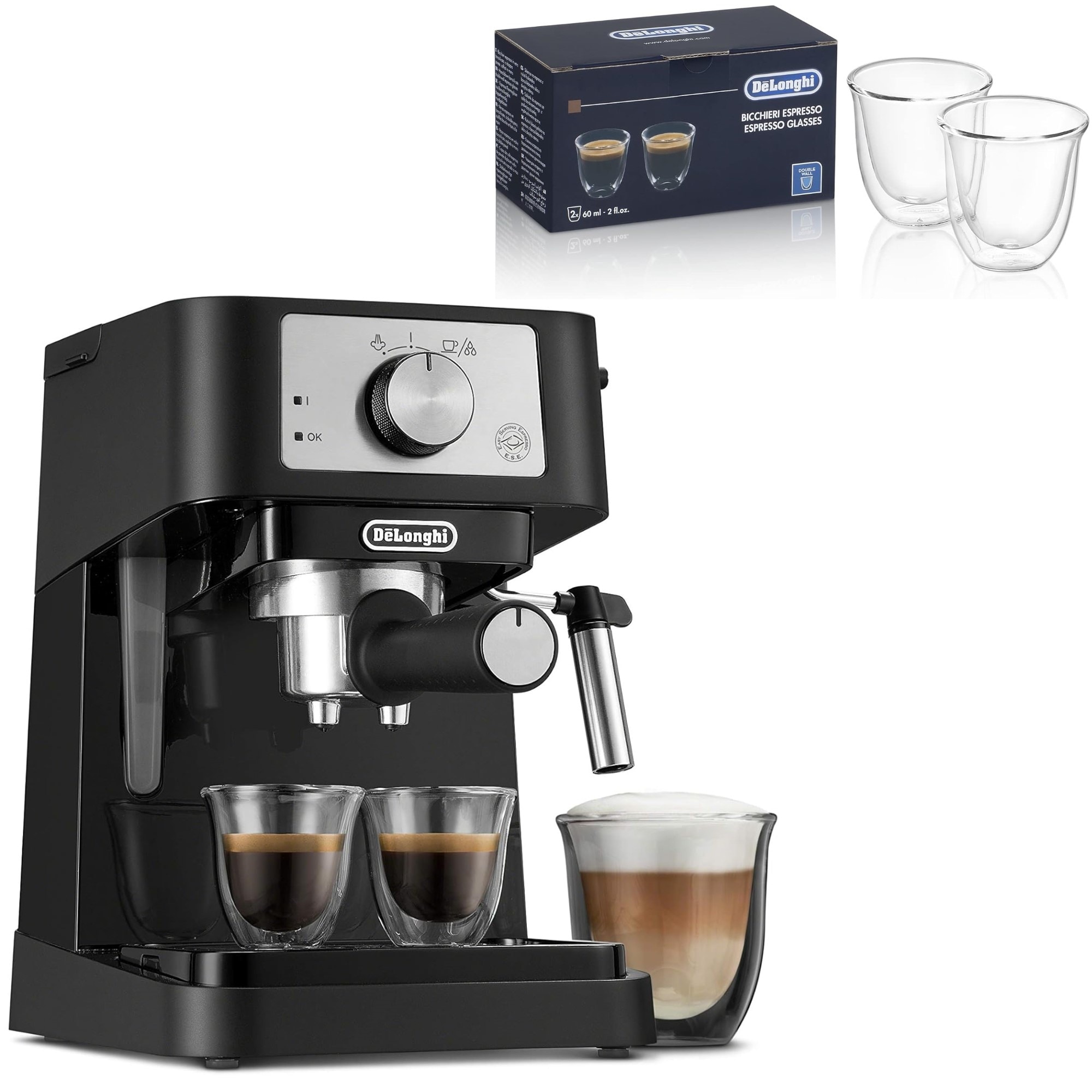 Manual Espresso Machine Double Walled Thermo Espresso Glasses On