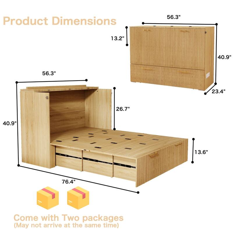 Full Size Murphy Bed with USB Port and a Large Drawer