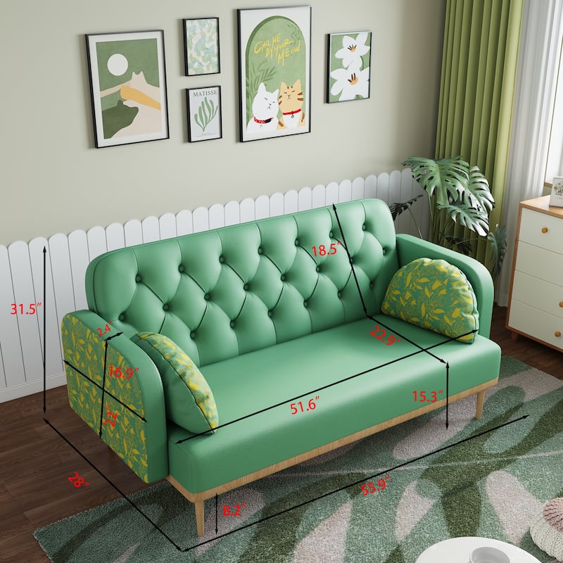 Upholstered Armsofa with Tulip Pattern, Chic Loveseat with Dumpling Shaped Pillows, Accent Sofa Couch with Button Design