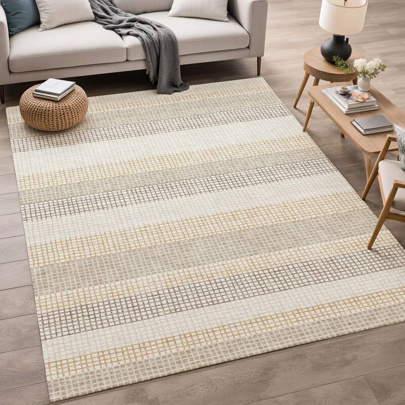 Machine Washable Indoor/ Outdoor Cabana Stripe Chantille Rug