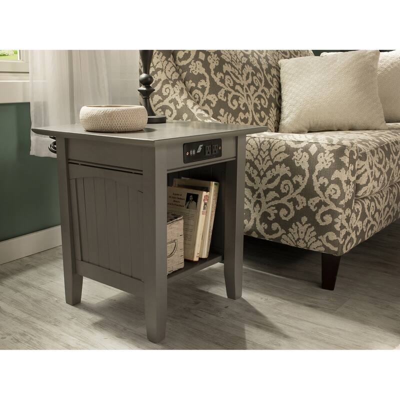 AFI Nantucket End Table Set of 2 with Built-in Charger - Grey