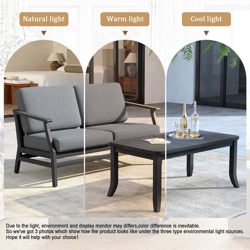 Outdoor Loveseat Sofa with Coffee Table Teak Wood Patio Furniture