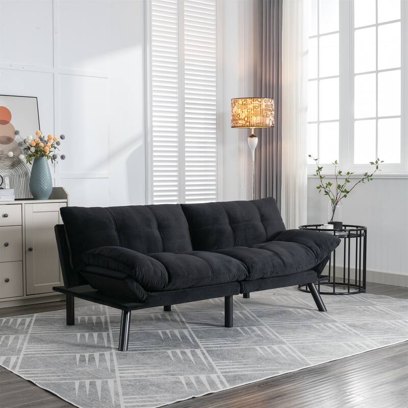 Velvet Sofa Bed with Adjustable Armrest and Backrest