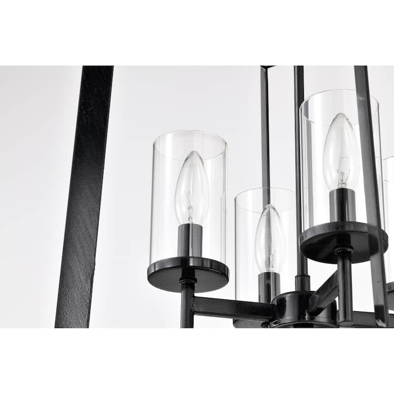Antique Black 4-Light Farmhouse Lantern Pendant with Clear Glass Shades