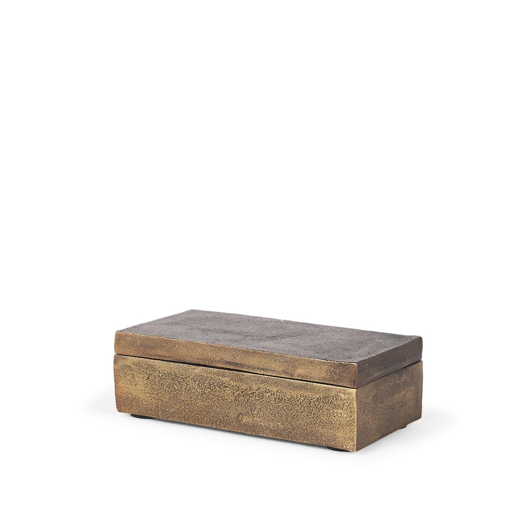 Porschia Small Antiqued Gold Metal Decorative Box - 7.9L x 4.0W x 2.8H