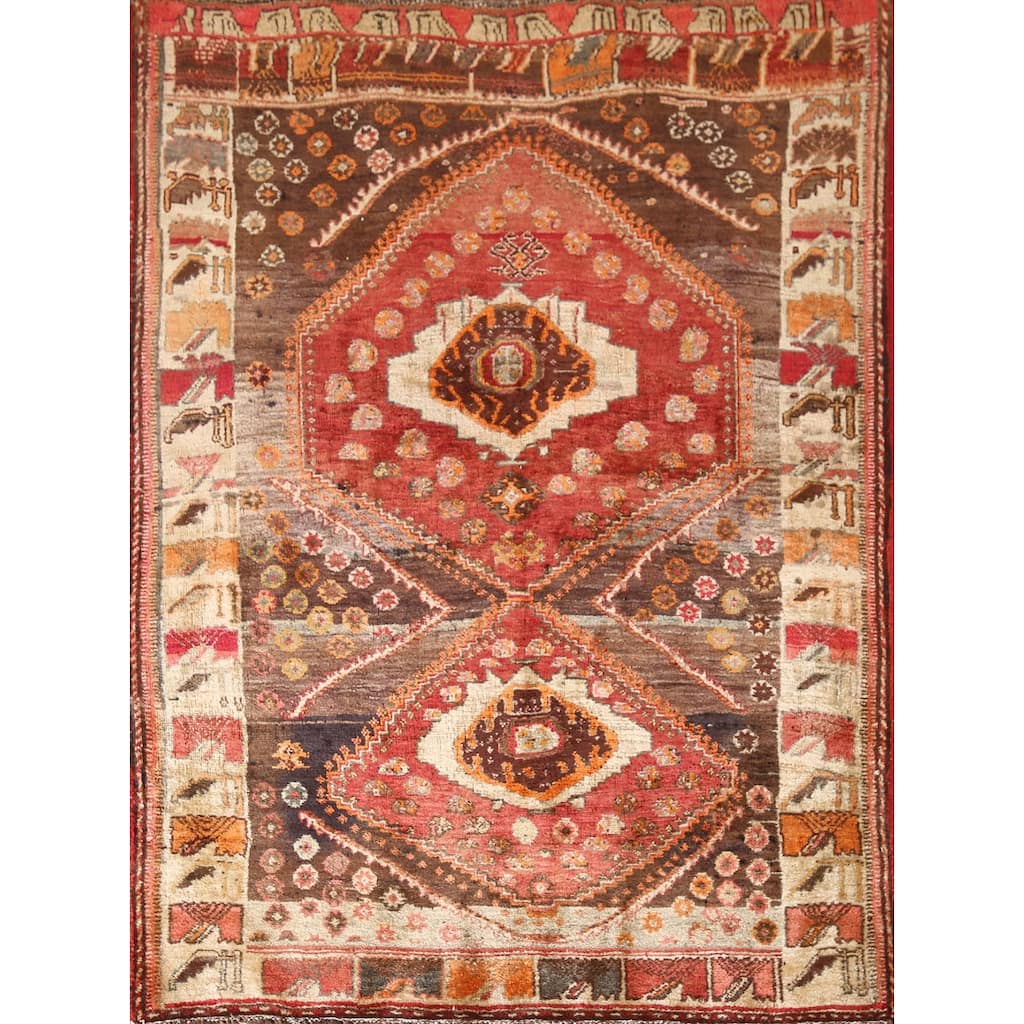 Orange Shiraz Persian Vintage Area Rug Handmade Wool Carpet - 4'5"x 6'4"