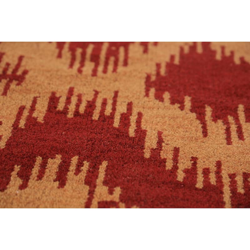 Hand Knotted Oriental 100% Wool Carpet Modern Geometric Red Moroccan Area Rug - 9' 7'' X 7' 11''