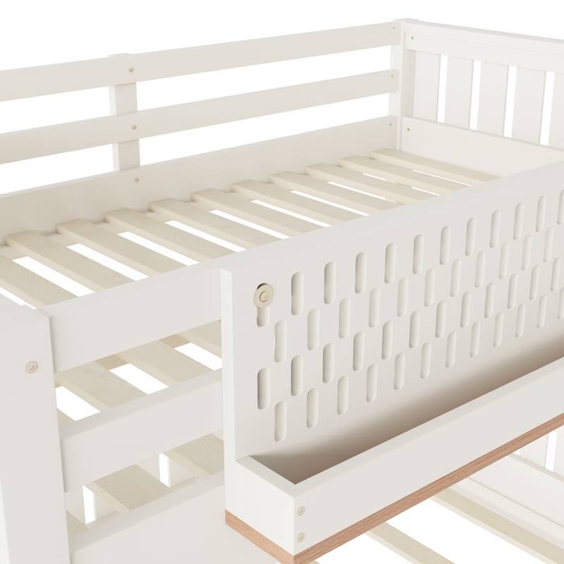 Wooden Bunk Bed of 3 Kinds Size with Pegboard, Bookshelf and Guardrails, Detachable Bunk Bed Convertible 2 Platform Beds