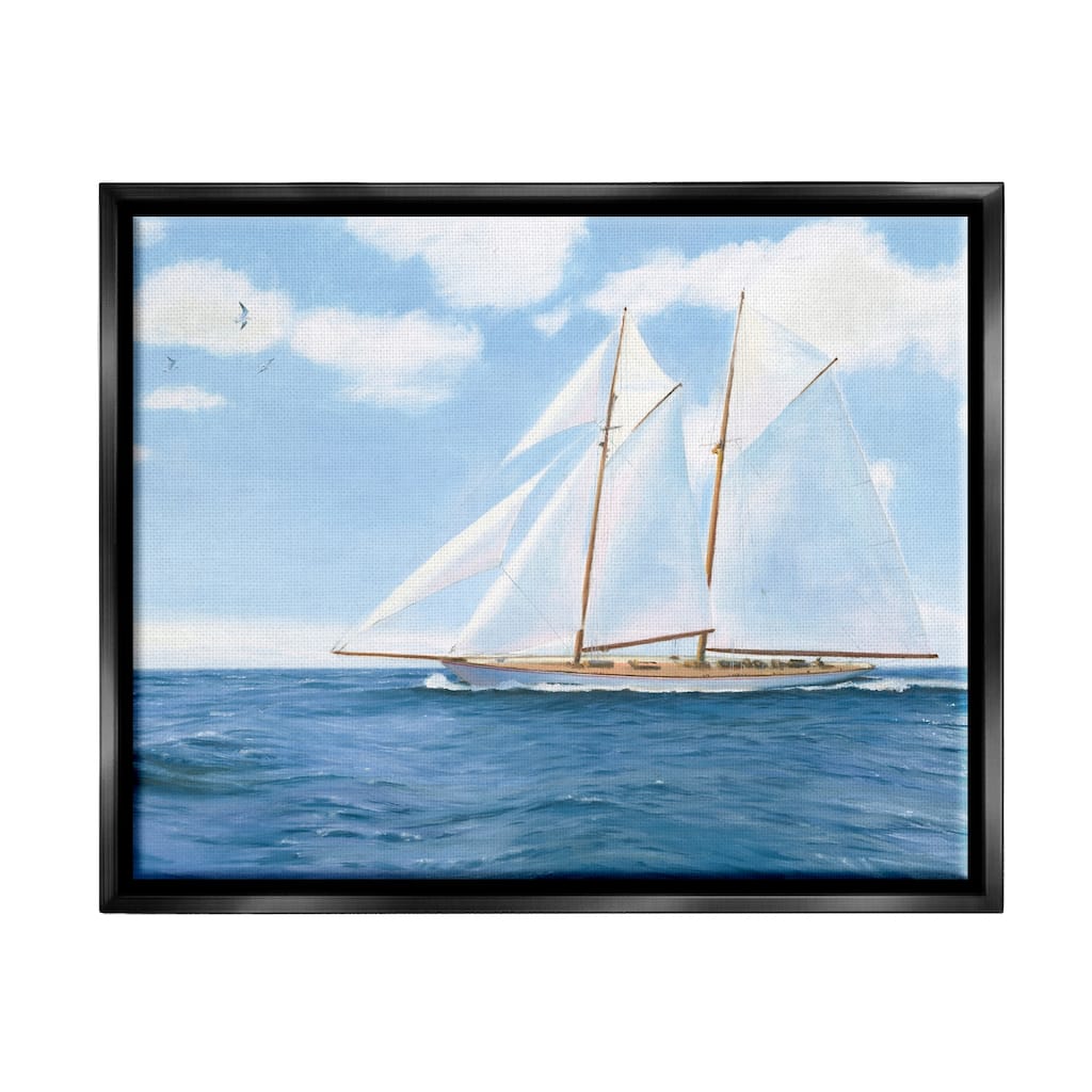 Stupell Blue Nautical Sailboat Framed Floater Canvas Wall Art Design by James Wiens