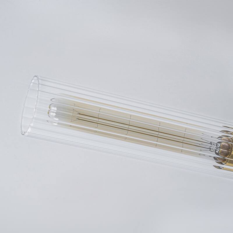 Modern Industrial 3-Light Clear Ribbed Glass Flush Mount Ceiling Light - Gold