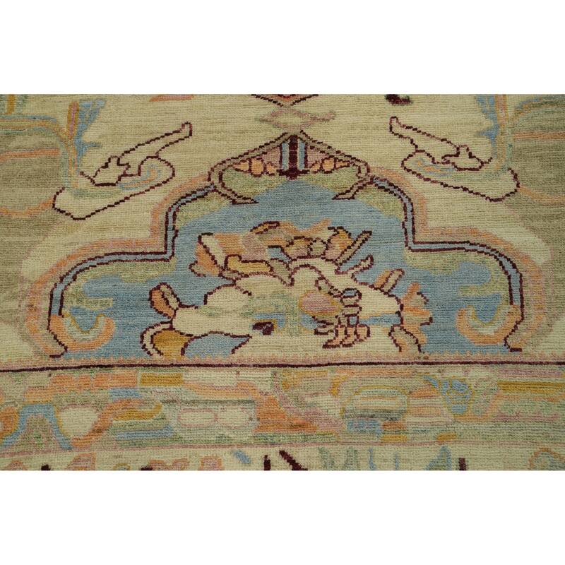 Vegetable Dye Wool Oushak Turkish Area Rug, Medallion Geometric Carpet - 9' 8'' X 8' 4''
