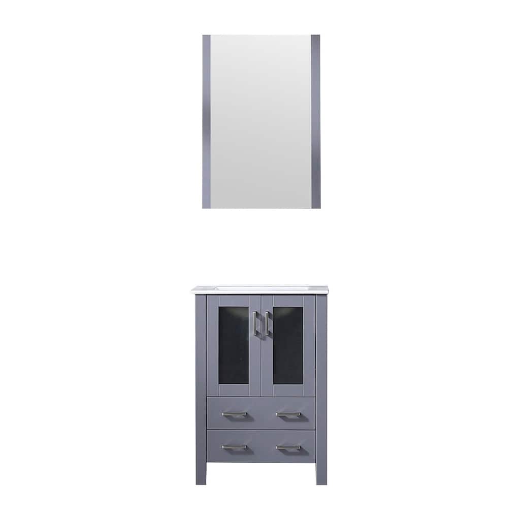 24-inch Bathroom Vanity with Ceramic Top, Mirror, and Soft Close Storage - Includes 1 Cabinet and 2 Drawers for Storage