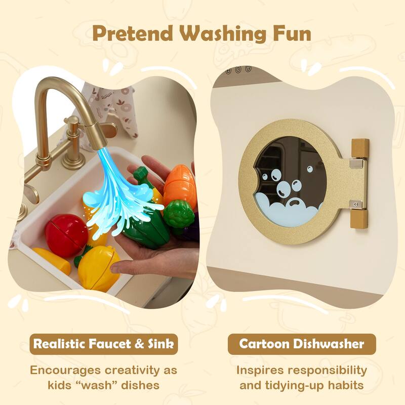 Gymax Kids Corner Play Kitchen w/Faucet Dishwasher Stoves Coffee