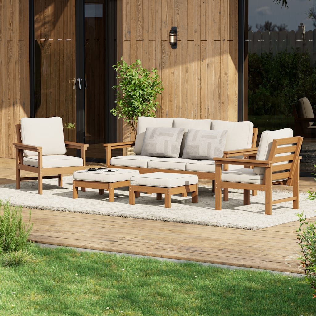 All-weather HIPS Outdoor Sofa Set with Detachable Cushions (Set of 5)
