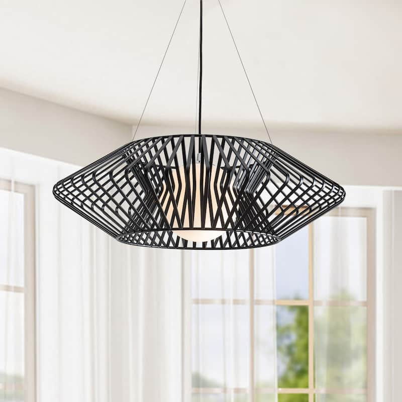 Bibiana 1 Light Black Geometric Metal Glass Shade Pendant Chandelier