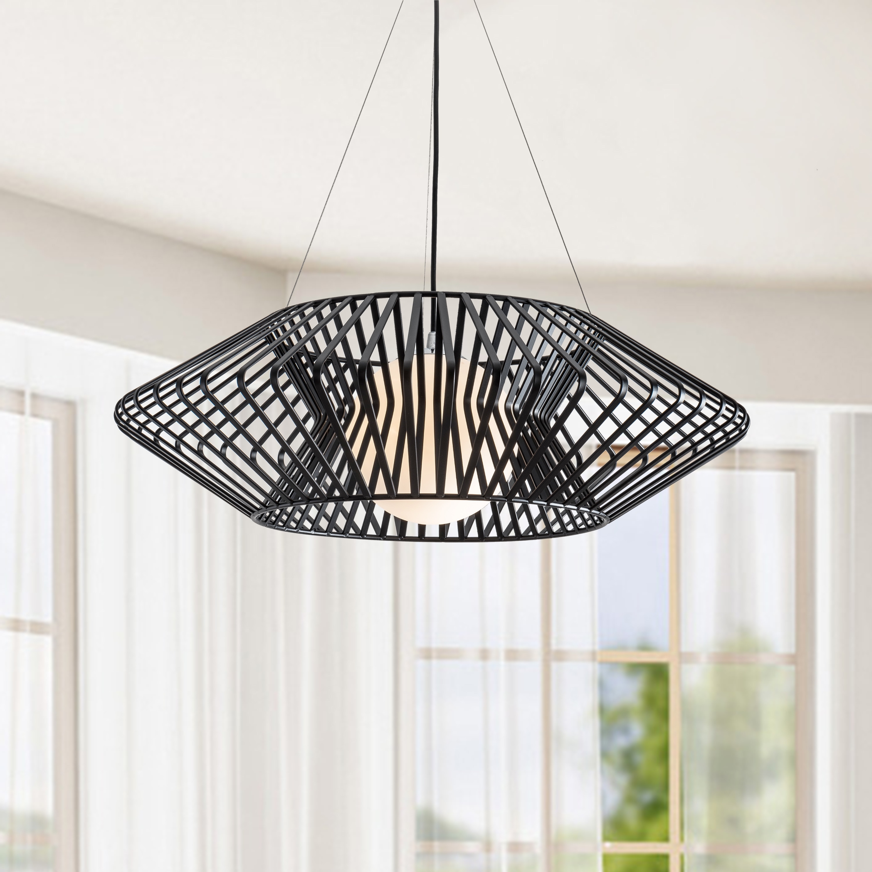 Bibiana 1 Light Black Geometric Metal Glass Shade Pendant Chandelier