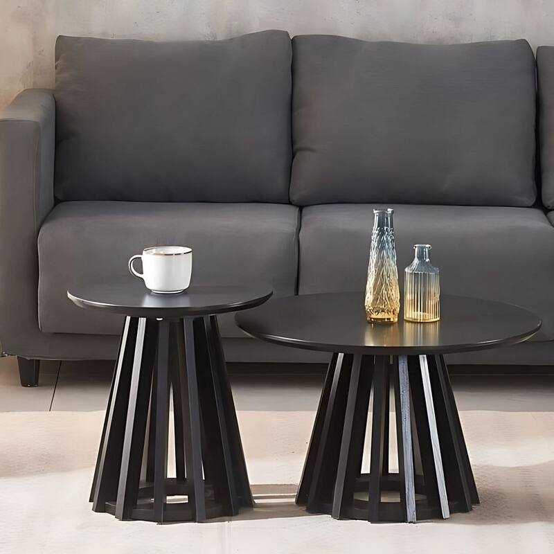 Mid-Century Round Nesting Side Coffee Table (Set of 2) - Black by Aria Home - 24x14 16x17