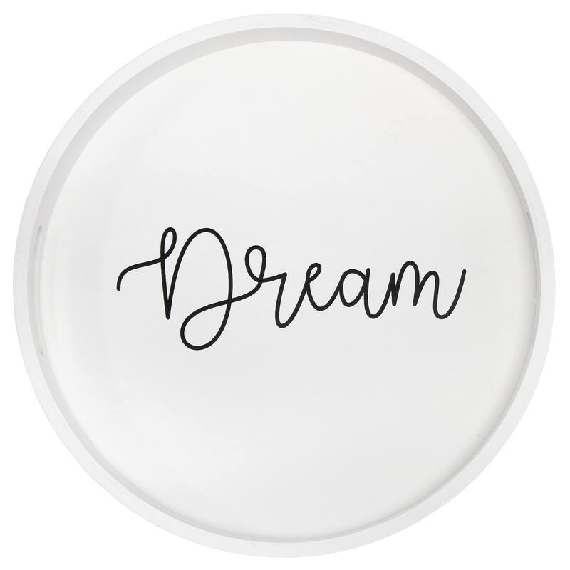 HomeRoots 14" White And Black Dream Round Serving Tray With Handles - 13.75 in. x 1.65 in. x 13.75 in.