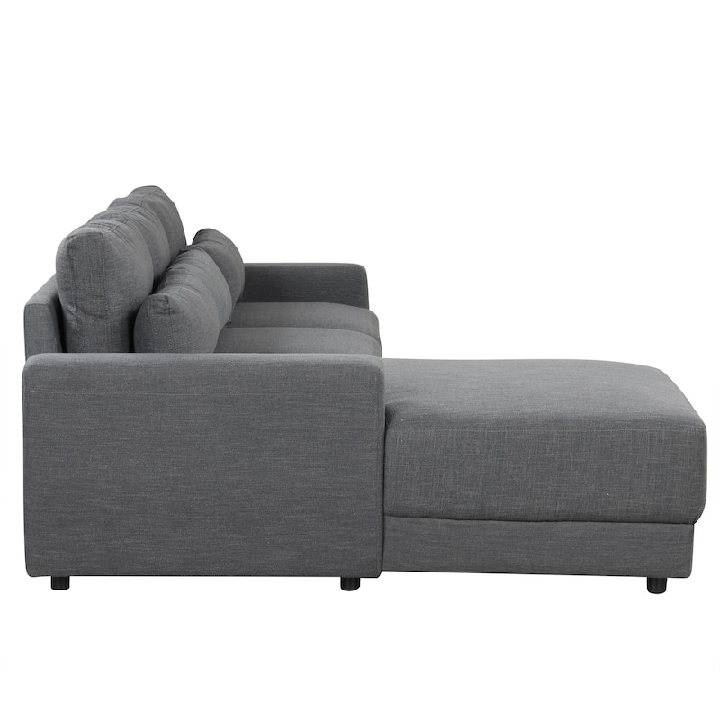 Versatile L-Shaped Sectional Sofa with Pillows, Linen Fabric, Gray