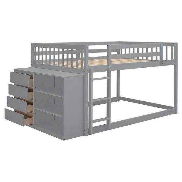 slide 2 of 17, Full Over Full Wood Floor Bunk Bed with 4 Drawers and 3 Shelves, Grey Grey - Full