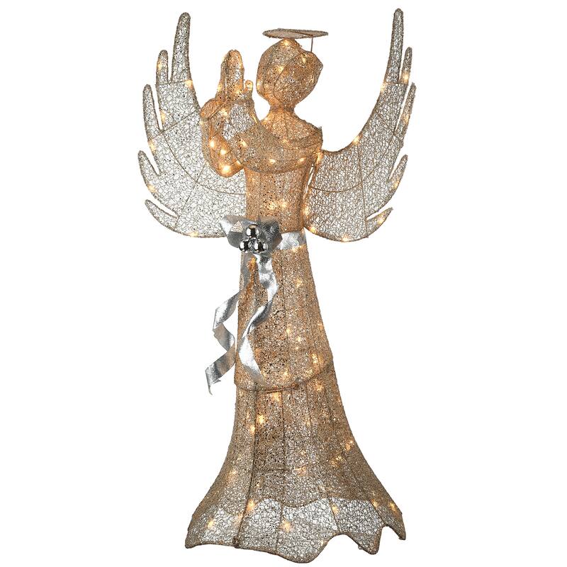 National Tree Company 53 in. Champagne Gold Praying Angel with LED Lights - 53 in