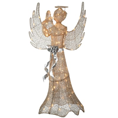 National Tree Company 53 in. Champagne Gold Praying Angel with LED Lights - 53 in