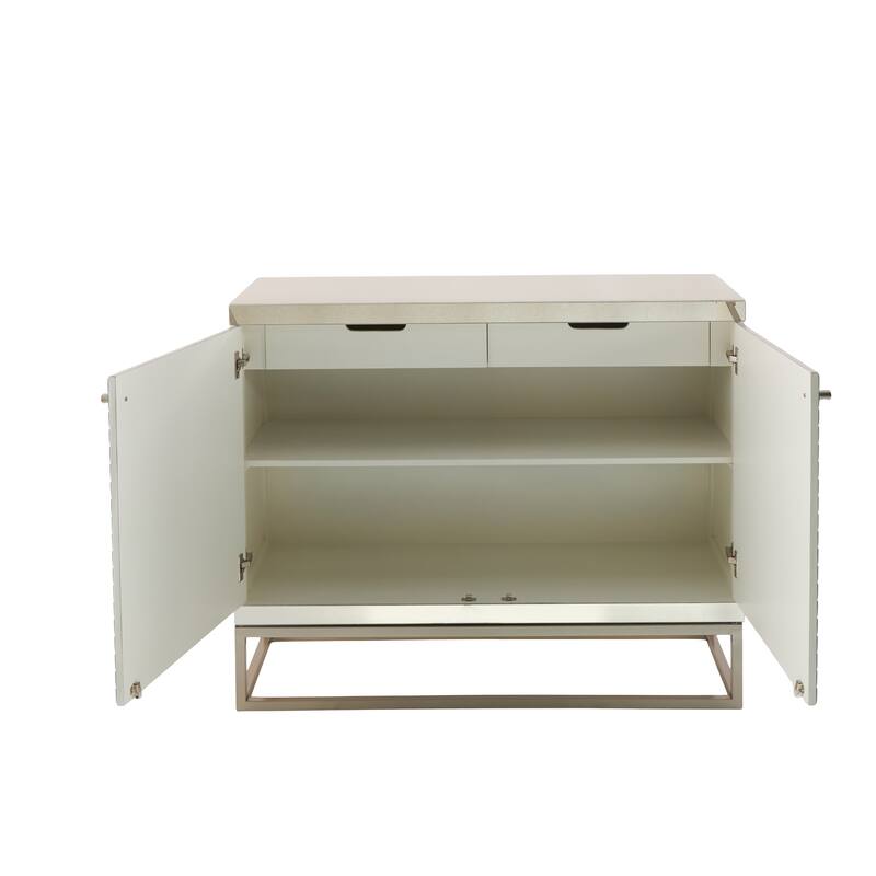 Glass 2 Door Cabinet with Linear Striped Panels and Gray Iron Base - Silver - Roche River Decor - 18"W x 47"L x 38"H
