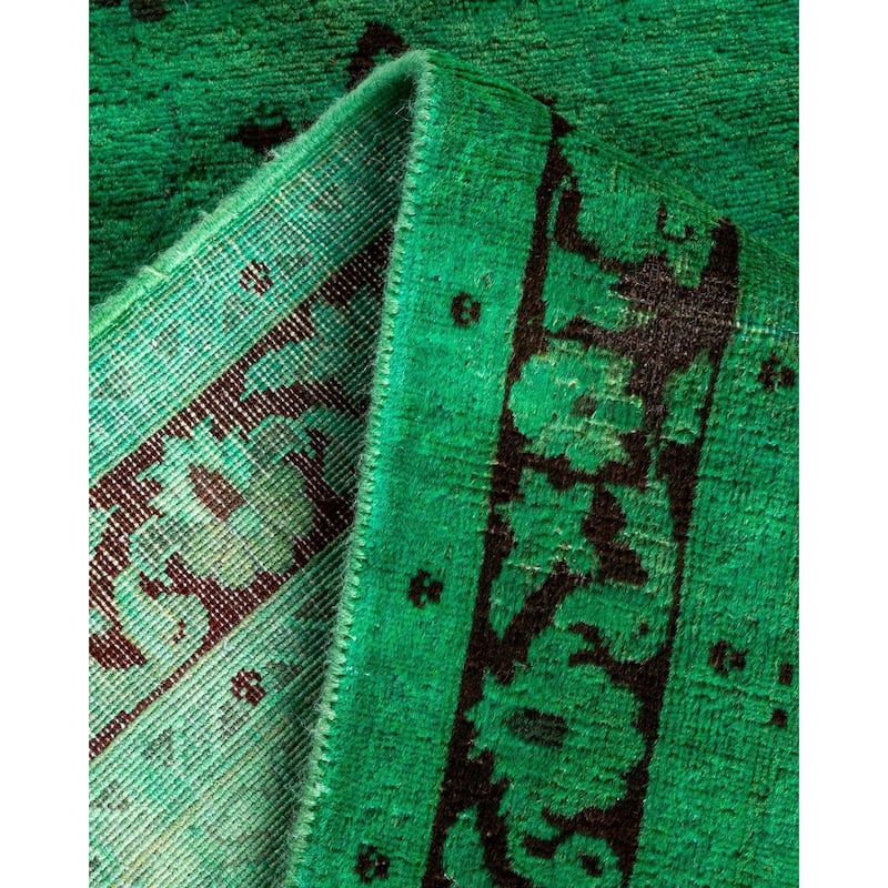 Overton Hand Knotted Wool Vintage Inspired Modern Contemporary Overdyed Green Area Rug - 2' 7" x 12' 3"