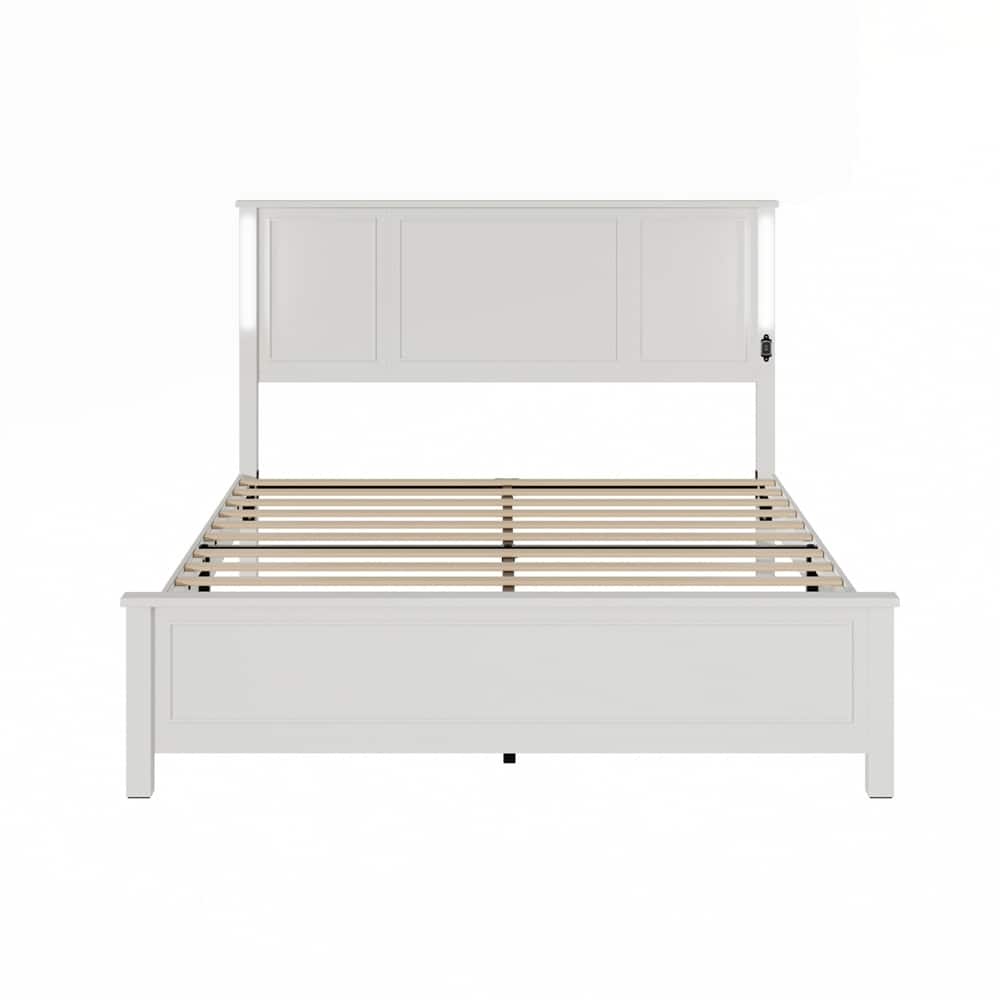 Platform Bed Frame with Wood Headboard and Footboard,Charging Station and LED Lights