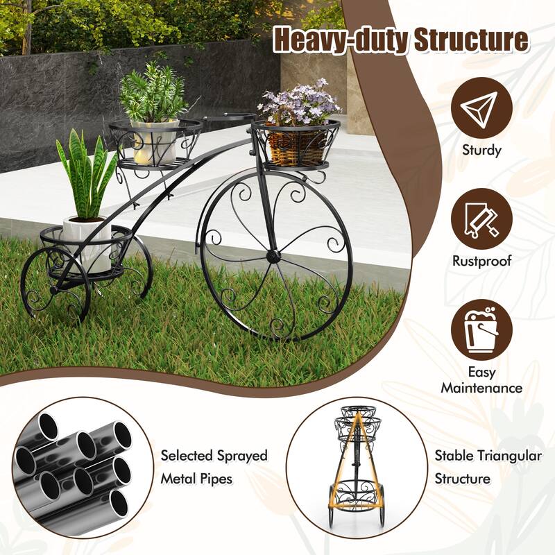 Gymax 3-Tier Bicycle Plant Stand w/ Hollowed Baskets Metal Flower Pot