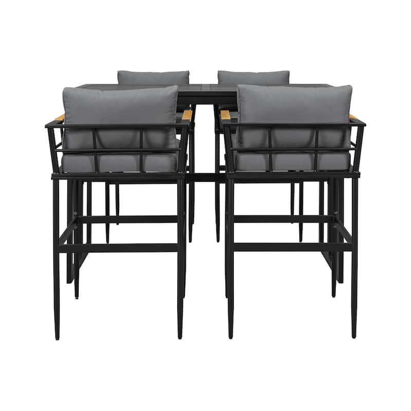 Outdoor Wood Chairs Set with Metal Table for Patio (Set of 5)