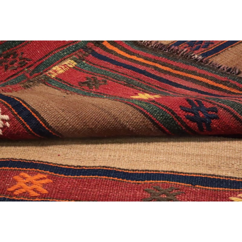 Hand Woven Oriental 100% Wool Carpet Southwestern Tribal Multi-Colored Kilim Area Rug - 9' 6'' X 5' 2''