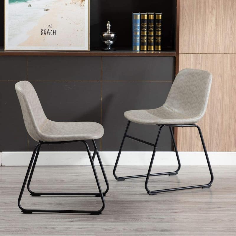 Home Beyond Set of 2 Pcs Synthetic Leather Upholstered Dining Chairs Armlesss with Metal Frame - 24'' H x 14.5'' W x 20.8'' D