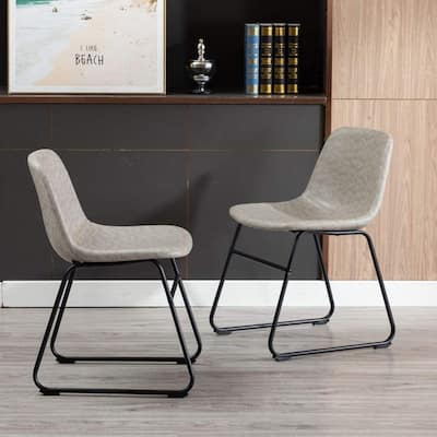 Home Beyond Set of 2 Pcs Synthetic Leather Upholstered Dining Chairs Armlesss with Metal Frame - 24'' H x 14.5'' W x 20.8'' D