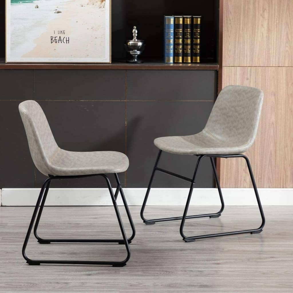 Home Beyond Set of 2 Pcs Synthetic Leather Upholstered Dining Chairs Armlesss with Metal Frame - 24'' H x 14.5'' W x 20.8'' D