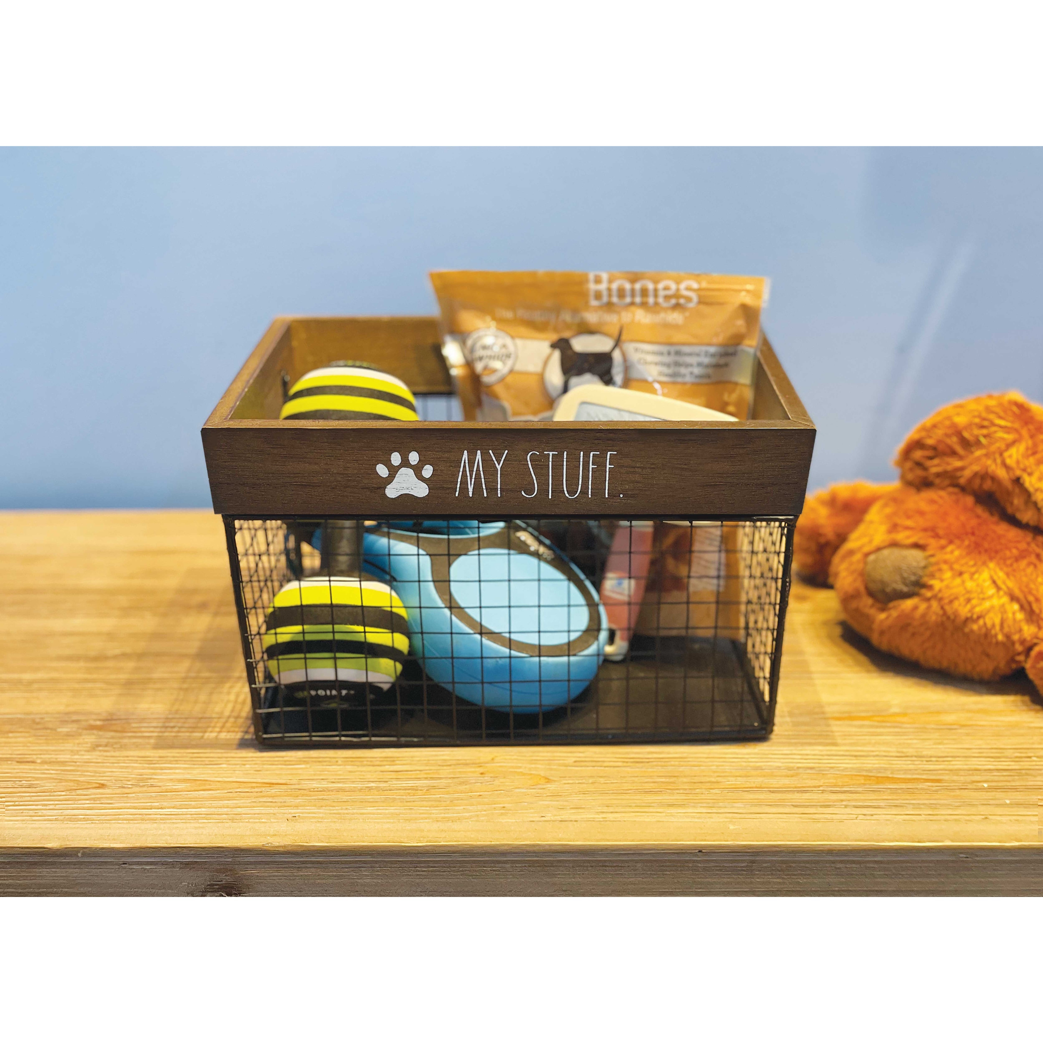 Rae Dunn Metal and Wood Pet Themed Storage Basket Bed Bath