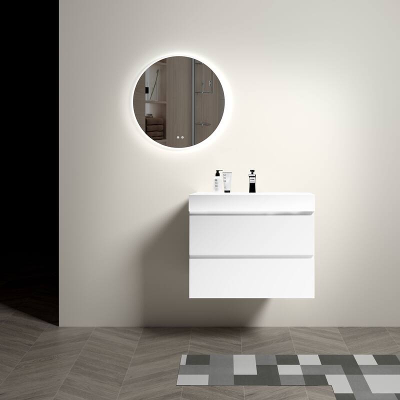 30" White Bathroom Vanity with Sink, Large Storage Wall Mounted Floating Bathroom Vanity for Modern Bathroom