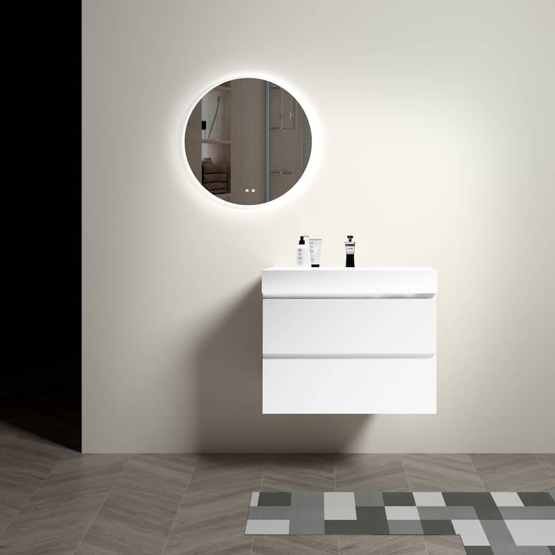 Modern Large Storage Wall Mounted Bathroom Vanity with One-Piece Sink Basin without Drain and Faucet