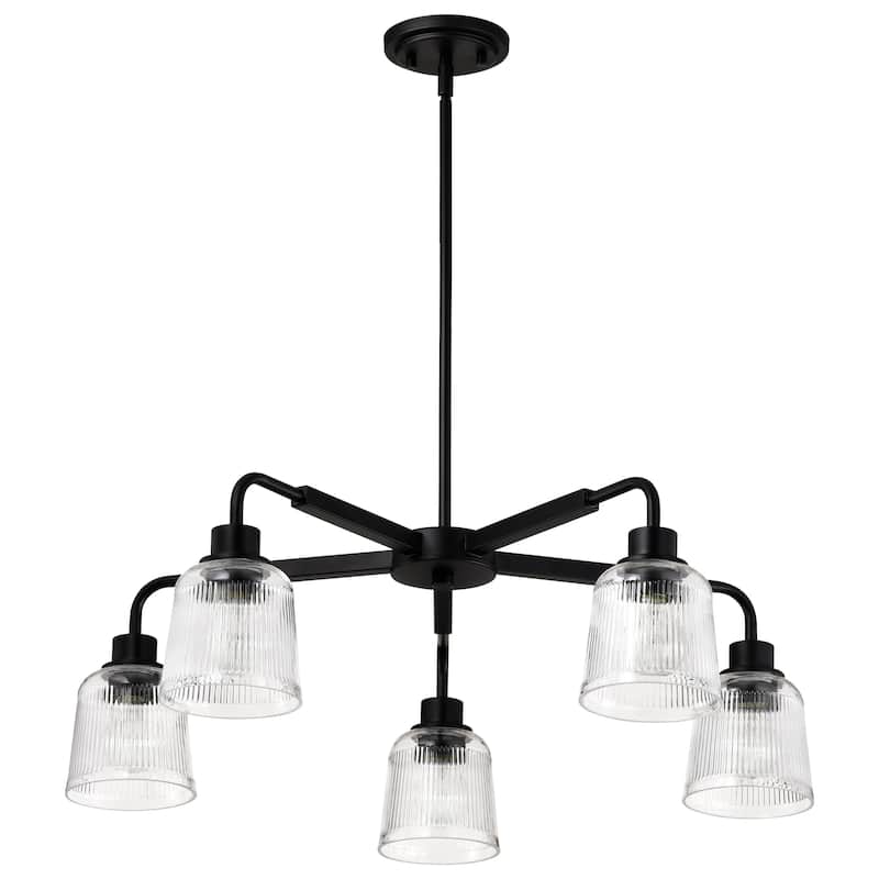 Grayson 5 Light Chandelier Matte Black Finish Clear Ribbed Glass - Matte Black