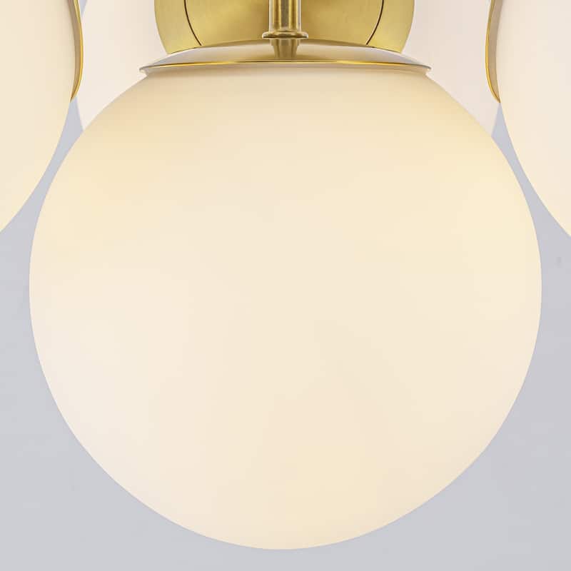 Modern 4-Light Flush Mount Ceiling Light with Opal Glass Globe Shades - Brass - 17.72-in W x 11.02-in H