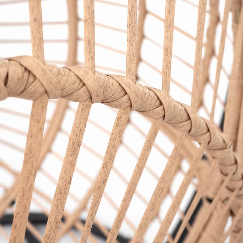 Wicker Swing Egg Chair - Indoor/Outdoor Hanging Chair with Beige Cushion and Stable Base (Handwoven PE Rattan Design)