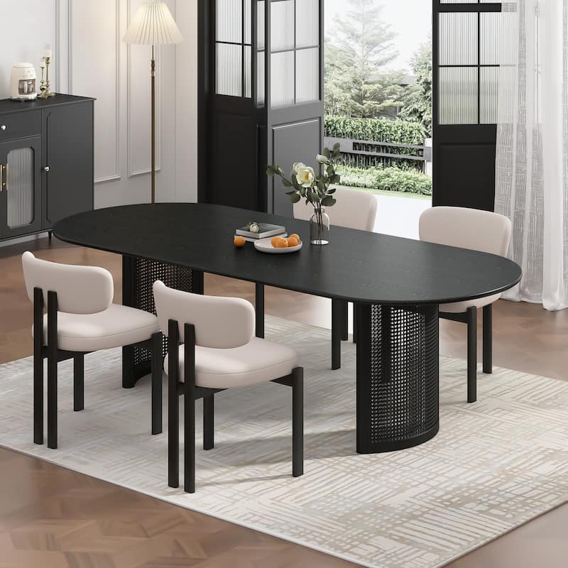 79"L×33.5"W Oval Wood Dining Table Double Pedestal Kitchen Table